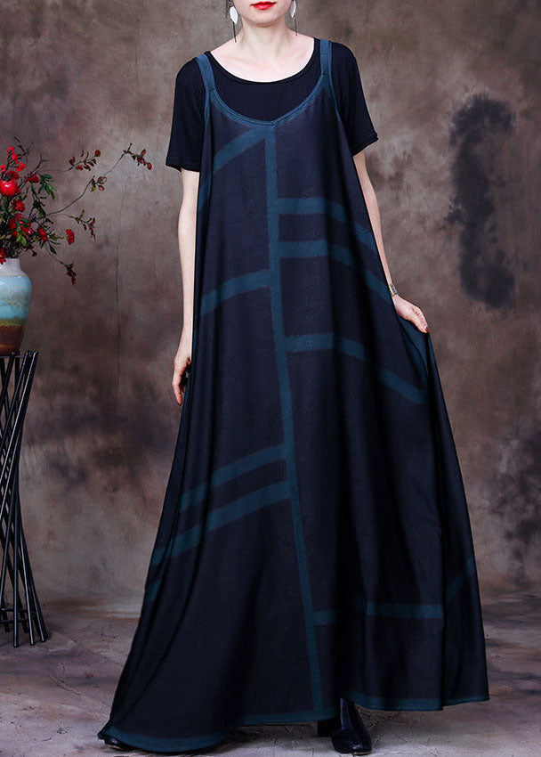 Geometric Print Sleeveless Pinafore Oversized Maxi Dress and Tank Two Piece Set