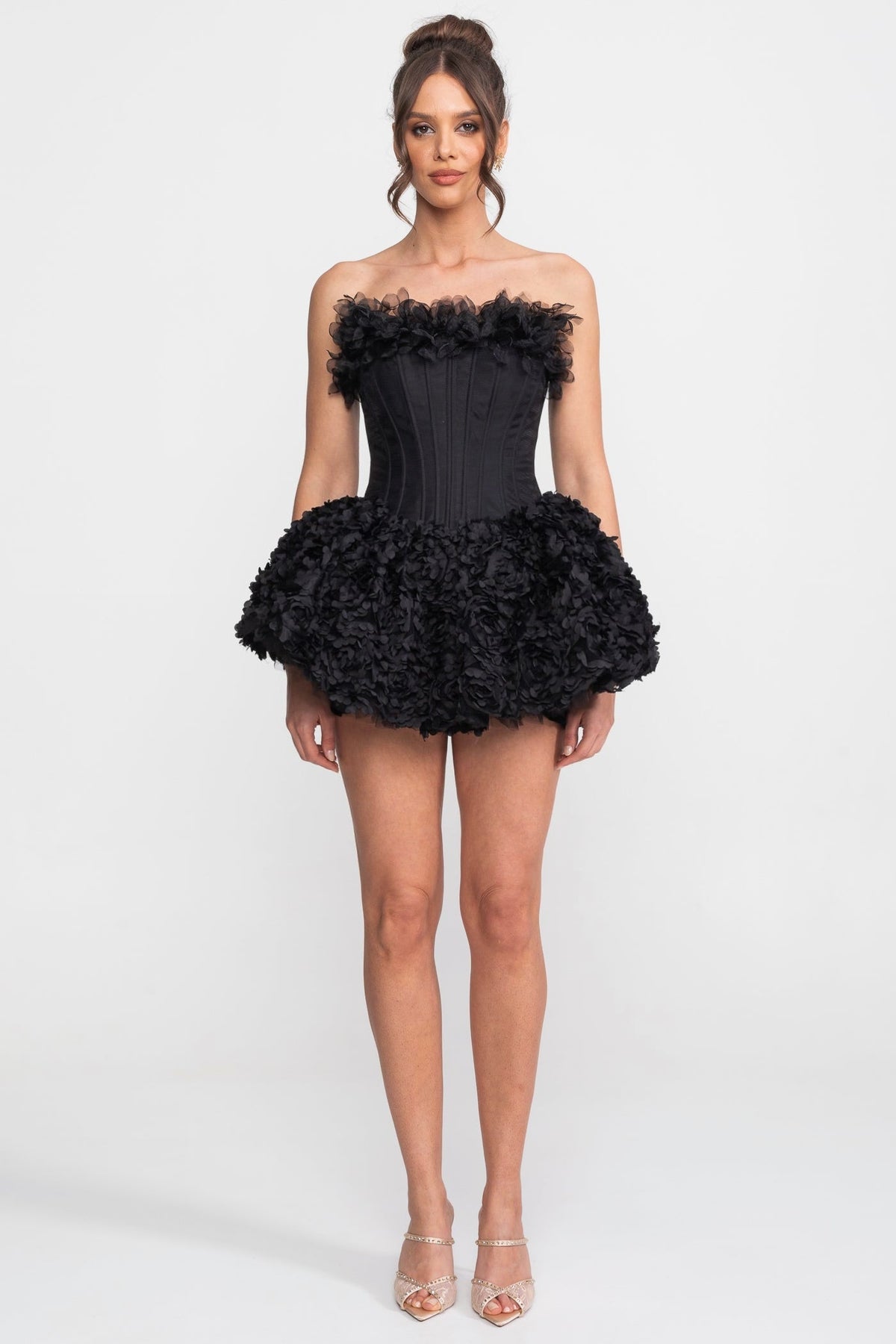 Strapless Corset Bodice 3D Floral Applique Skirt Mini Dress 4