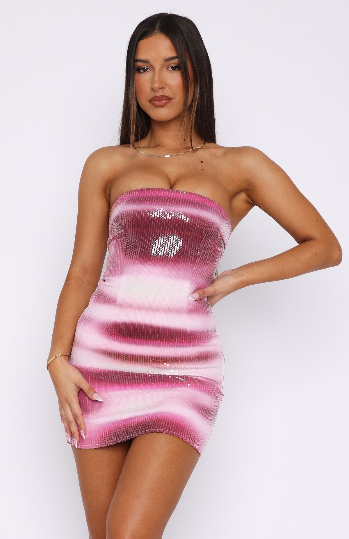 Ombre Stripe Sequin Strapless Bodycon Mini Dress 2