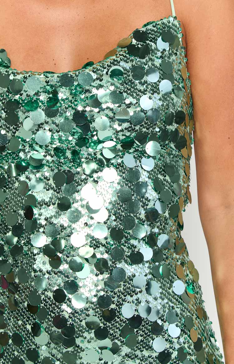Paillette Sequin Cowl Neck Spaghetti Strap Bodycon Mini Dress 6