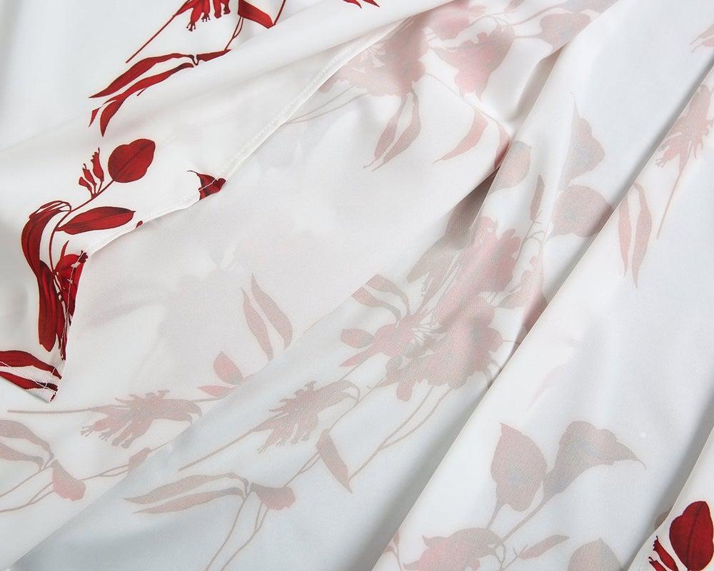 Romantic Red Flower Asymmetrical Keyhole Maxi Dress