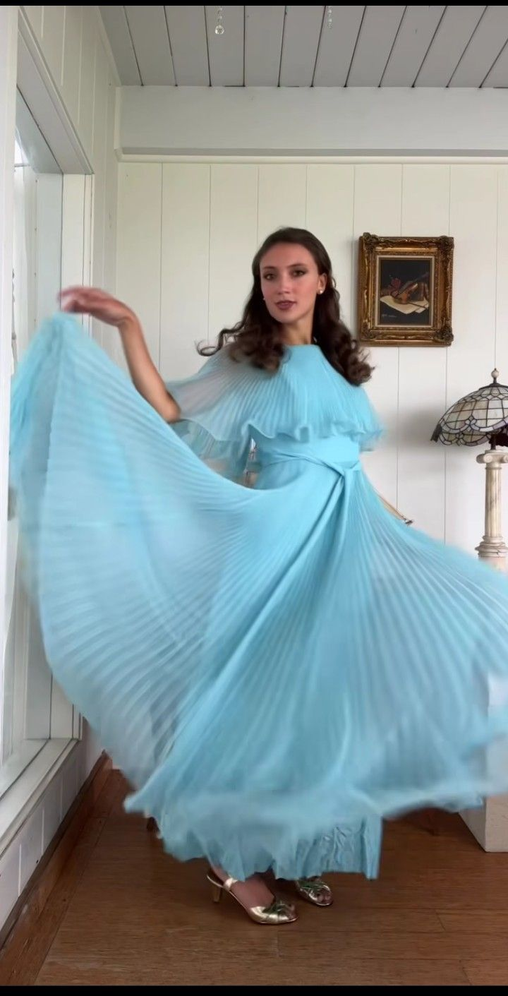 Elegant Blue Pleated A Line Prom Dress Formal Party Evening Dress cc1832