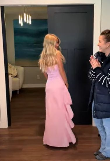 Elegant Pink Strapless Slit Evening Dress Sexy Party Prom Dress With Ruffles cc1840