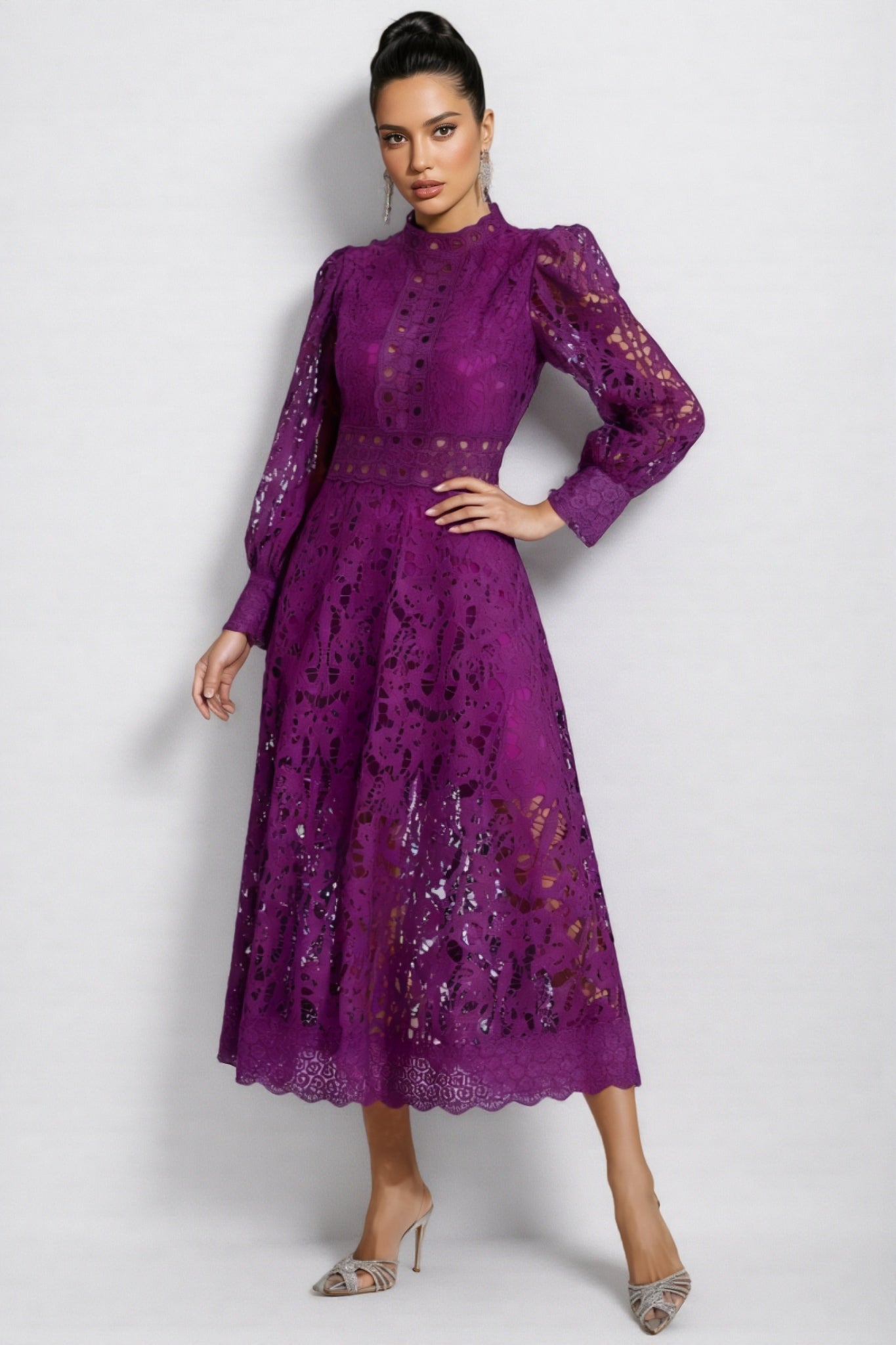 Maris Purple Lace Cutout Maxi Dress - View 3