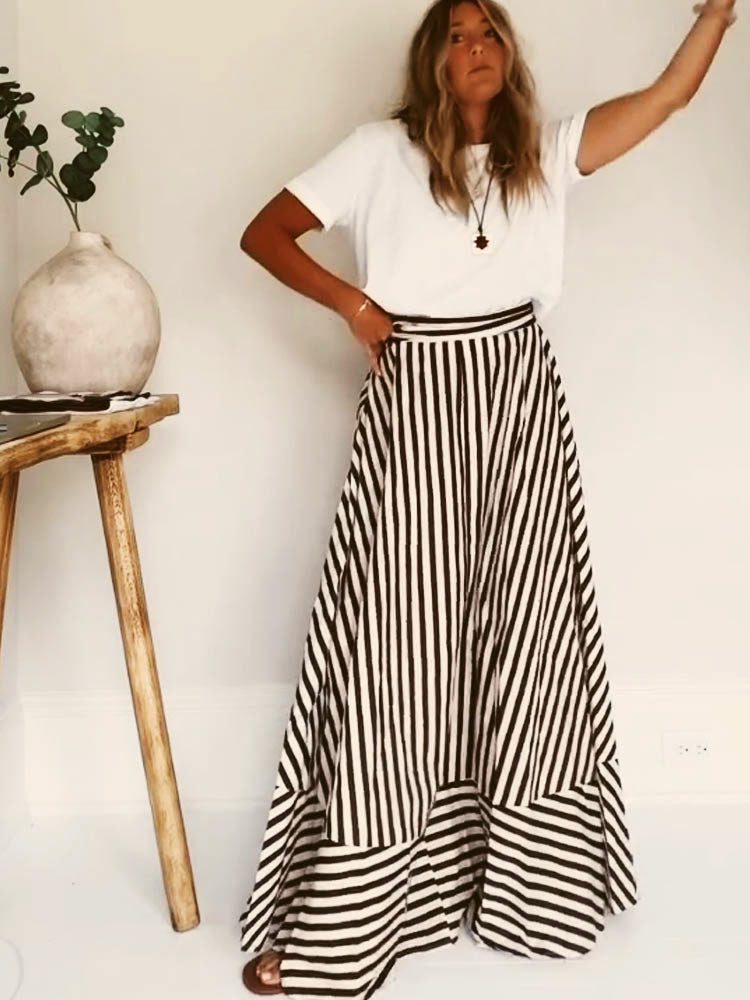 Strapless Striped A-Line Maxi Dress 7
