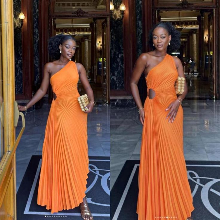 One Shoulder Orange Party Dress Evening Prom Dress Custom Made