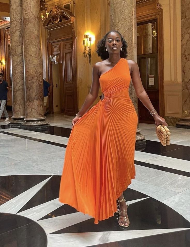 One Shoulder Orange Party Dress Evening Prom Dress Custom Made