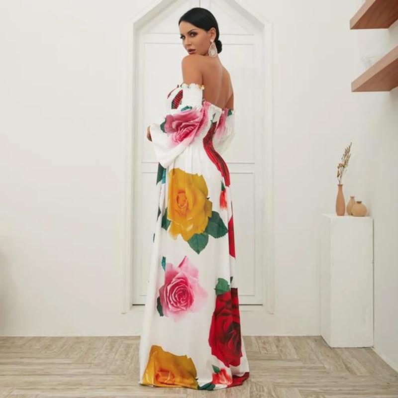 Floral Off Shoulder Smocked Long Sleeve Maxi Dress 5