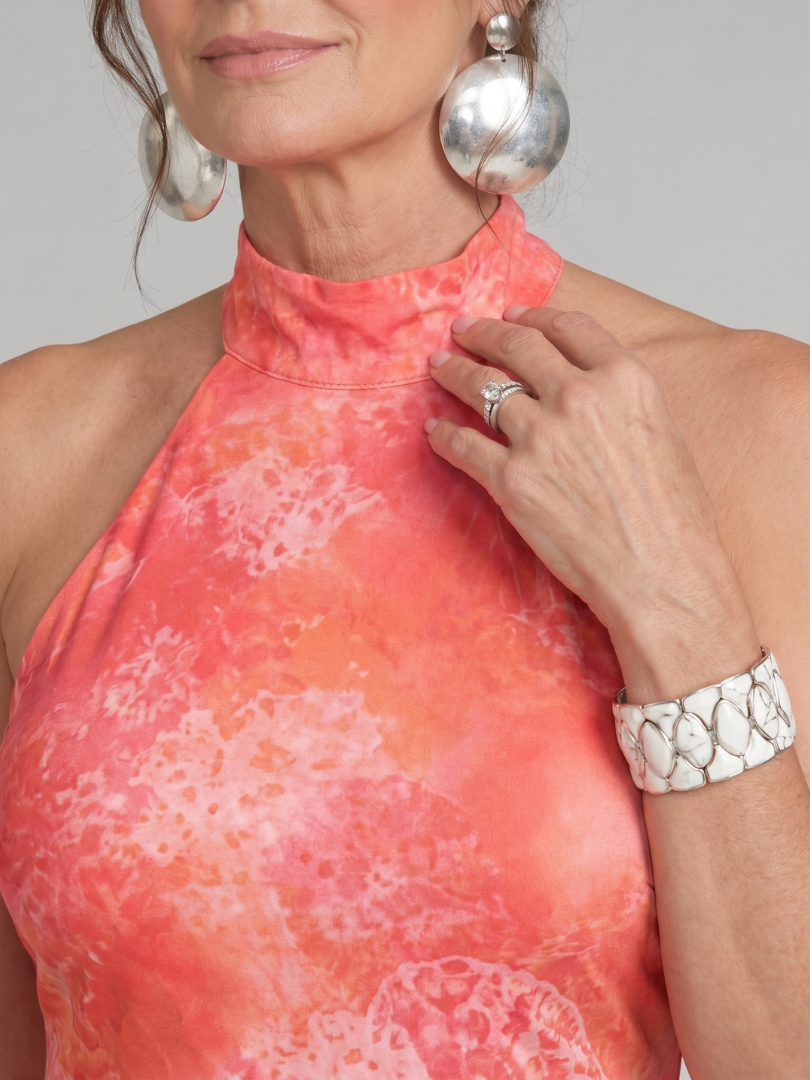Abstract Print Halter Neck Sleeveless Maxi Dress