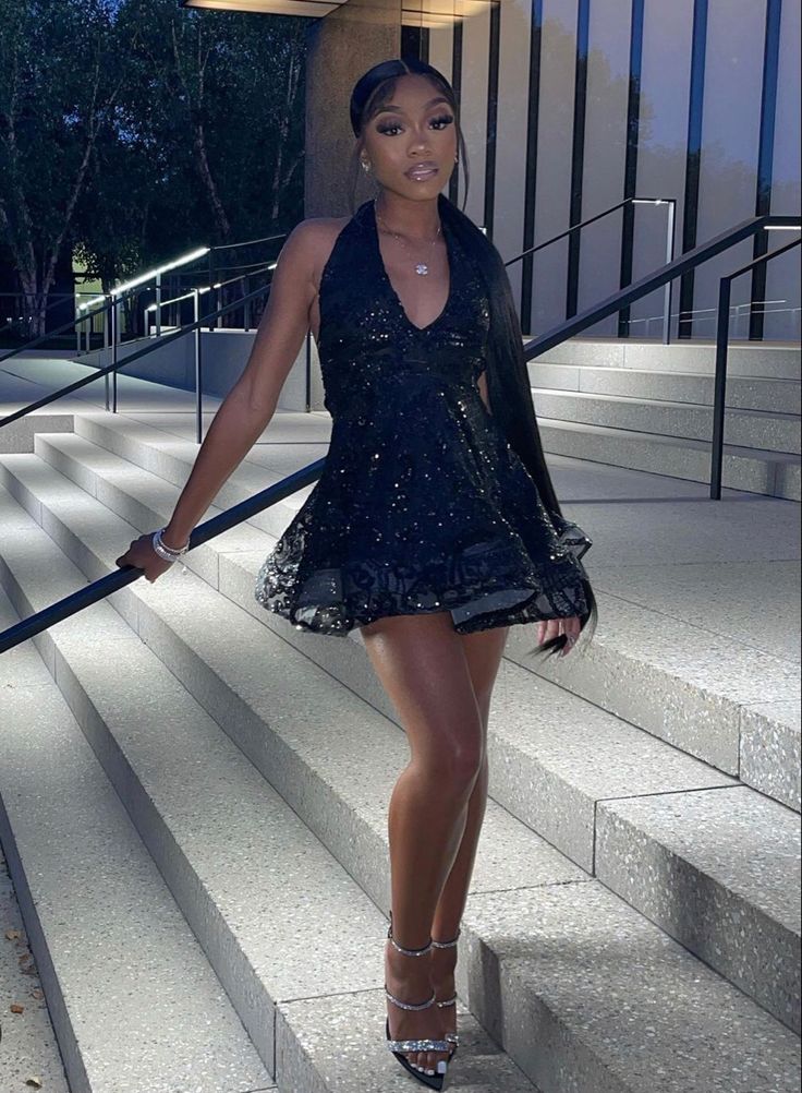Black Short Prom Dress Sparkly Birthday Party Dress Homecoming Dress