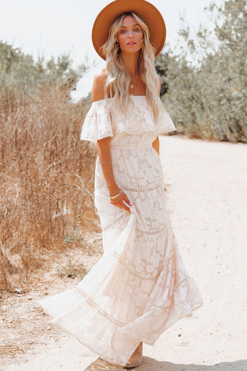 Absolutely Stunning White Lace Embroidered Maxi Dress 3