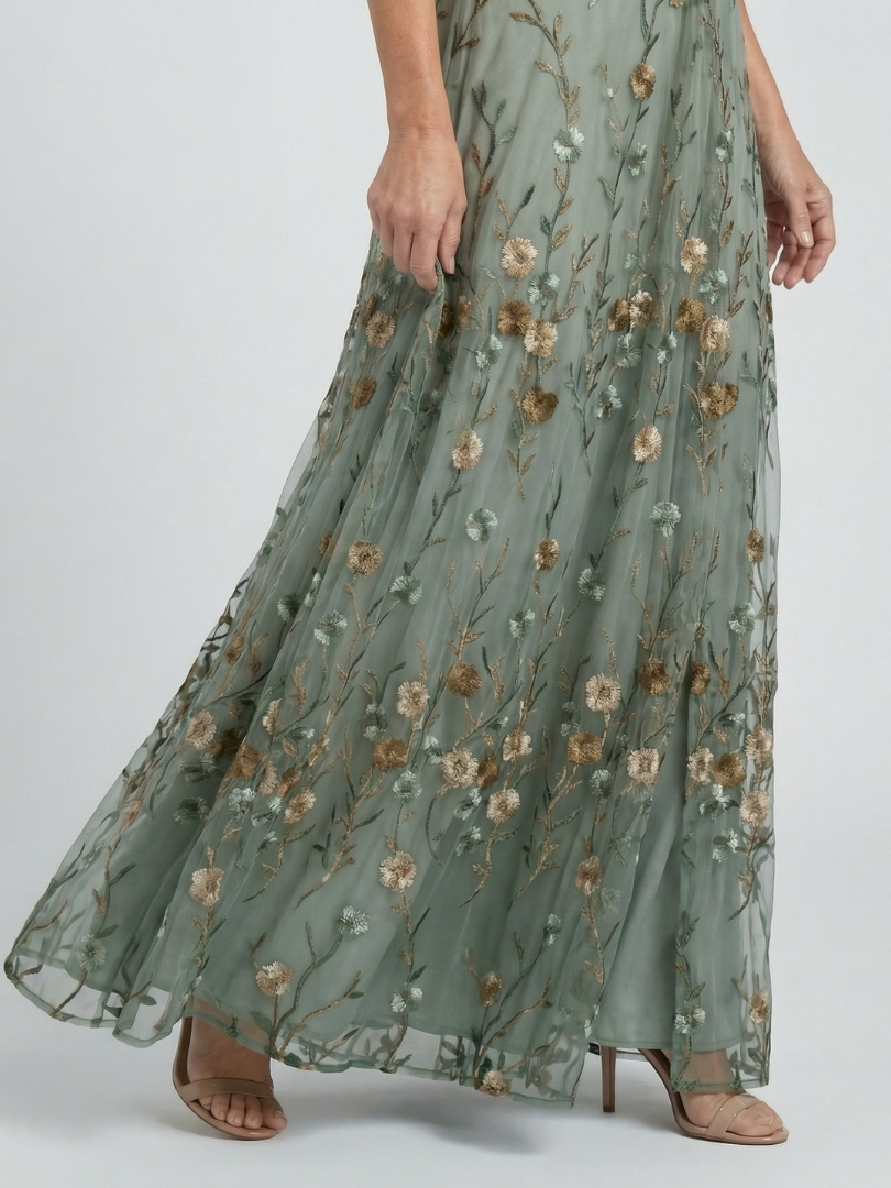 Floral V-Neck Half Sleeve Wrap Maxi Dress