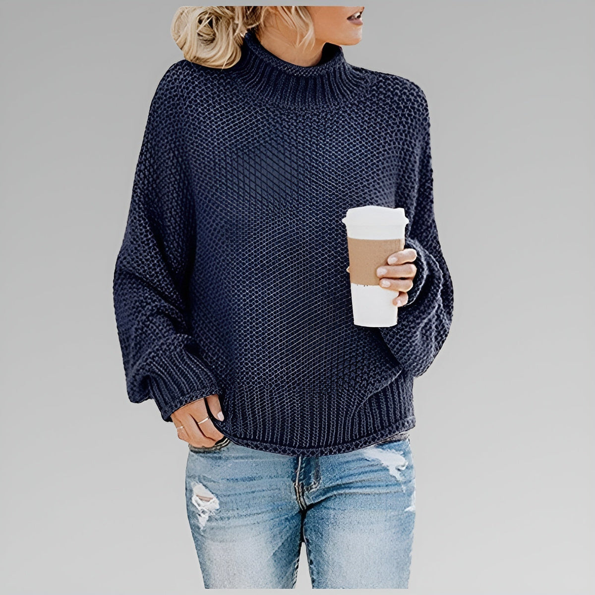 Turtleneck Long Sleeve Chunky Knit Oversized Sweater