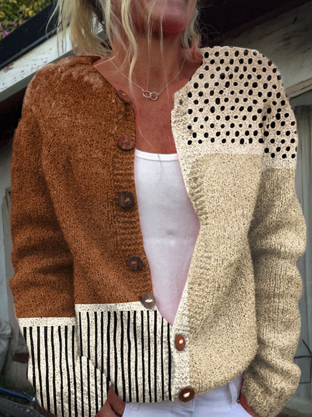 Patchwork Stripe Button Front Knit Cardigan