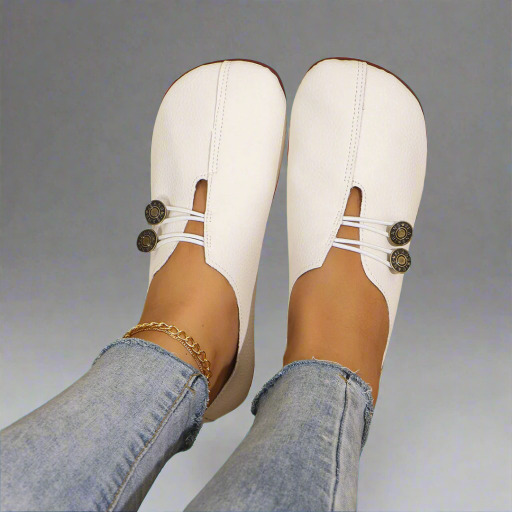 Round Toe Button Loop Suede Look Slip On Flats