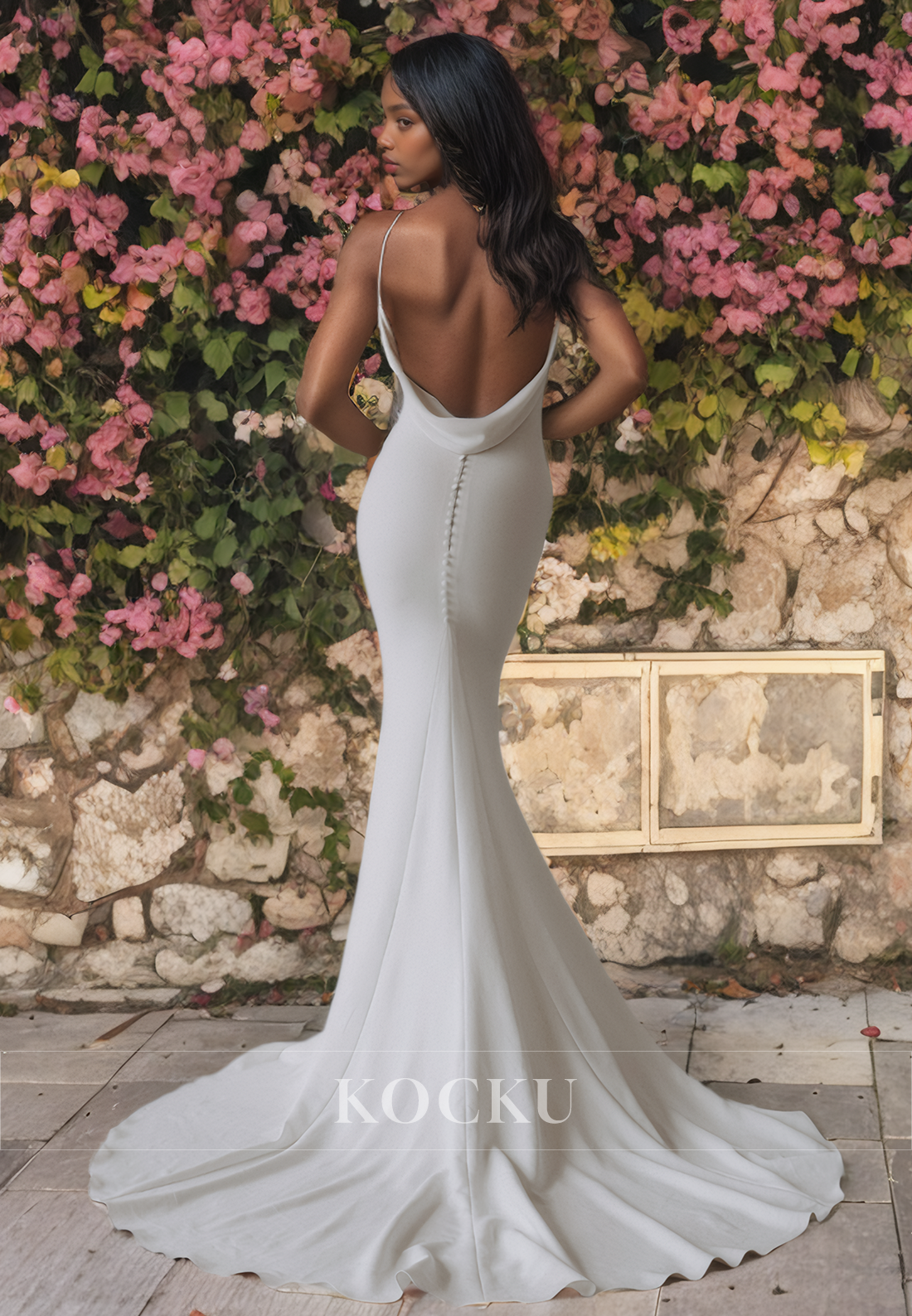 Sexy & Hot Straps V-Neck Mermaid Backless Satin Wedding Dress