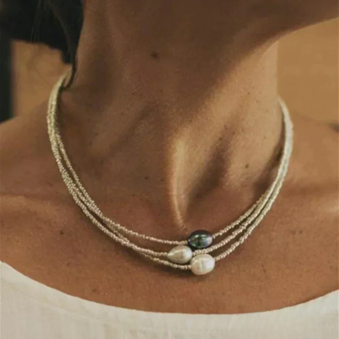 Layered Beaded Freshwater Pearl Strand Necklace
