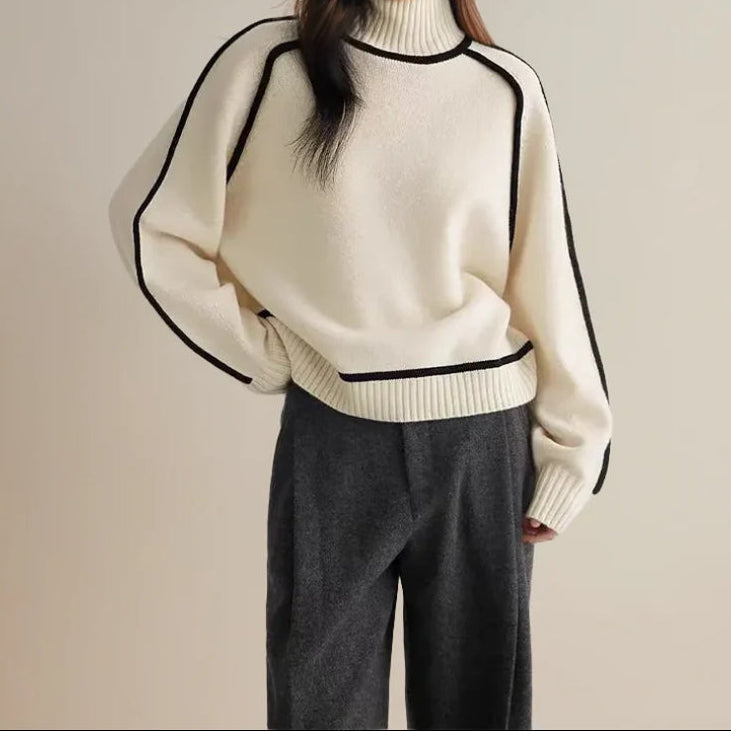 Turtleneck Contrast Trim Long Sleeve Sweater