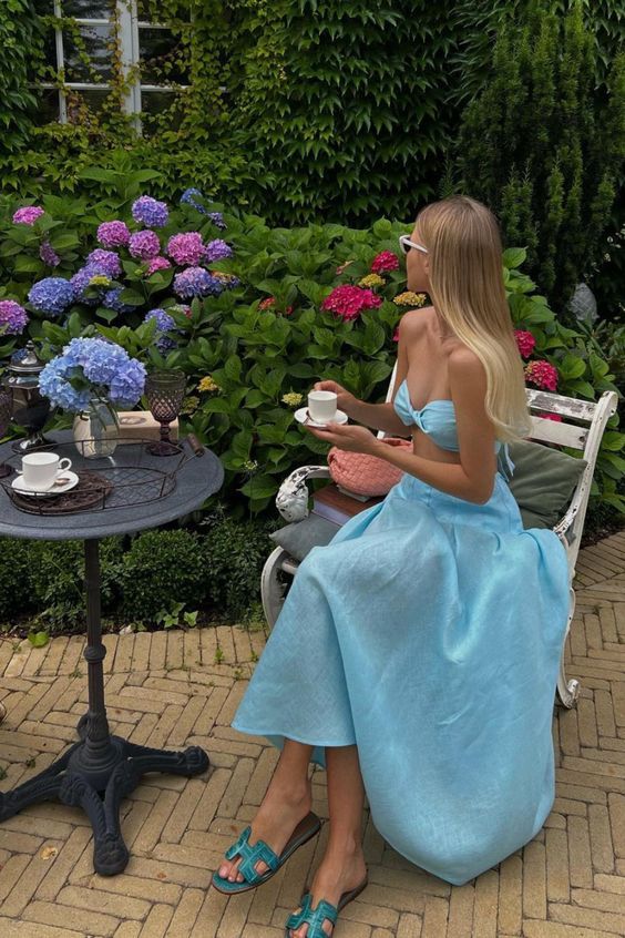 2 Pieces Sleeveless Light Sky Blue Satin Prom Dress fg5913