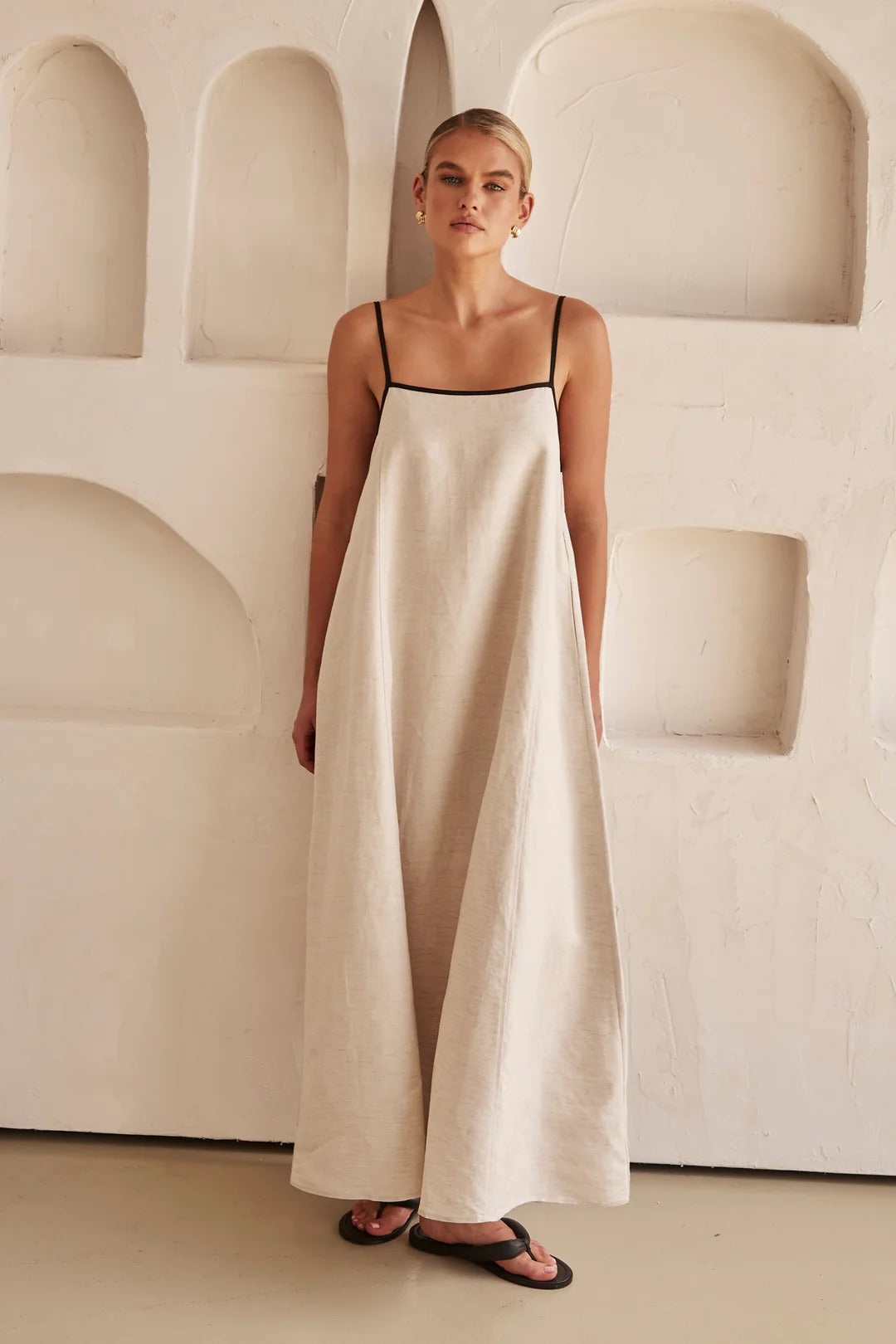Agustina Luxe Long Contrasting Linen Dress Elevated Occasion Wear