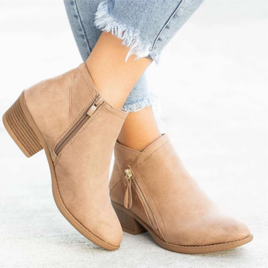 Pointed Toe Side Zip Block Heel Ankle Boots