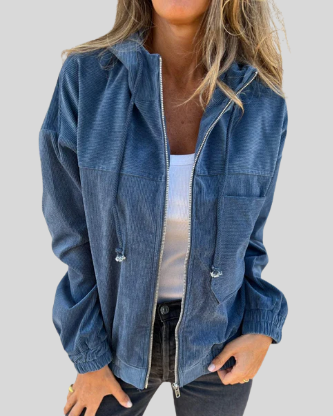 Corduroy Hooded Zip Front Jacket