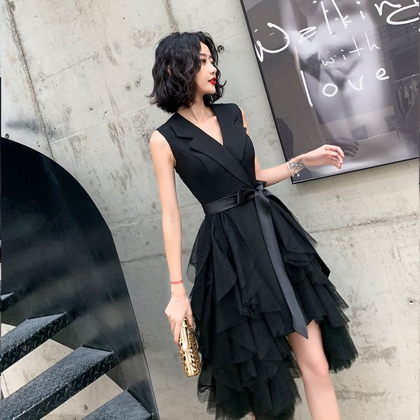 Black V Neck Short Prom Dress Evening Dress