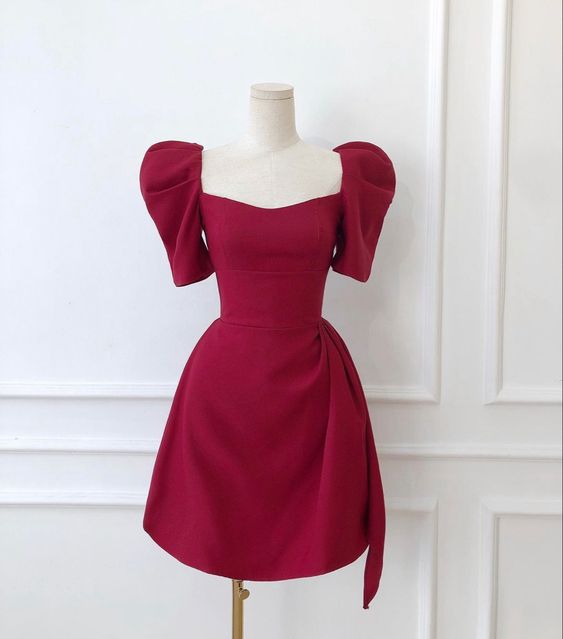 Cute short prom dress,burgundy hoco dress