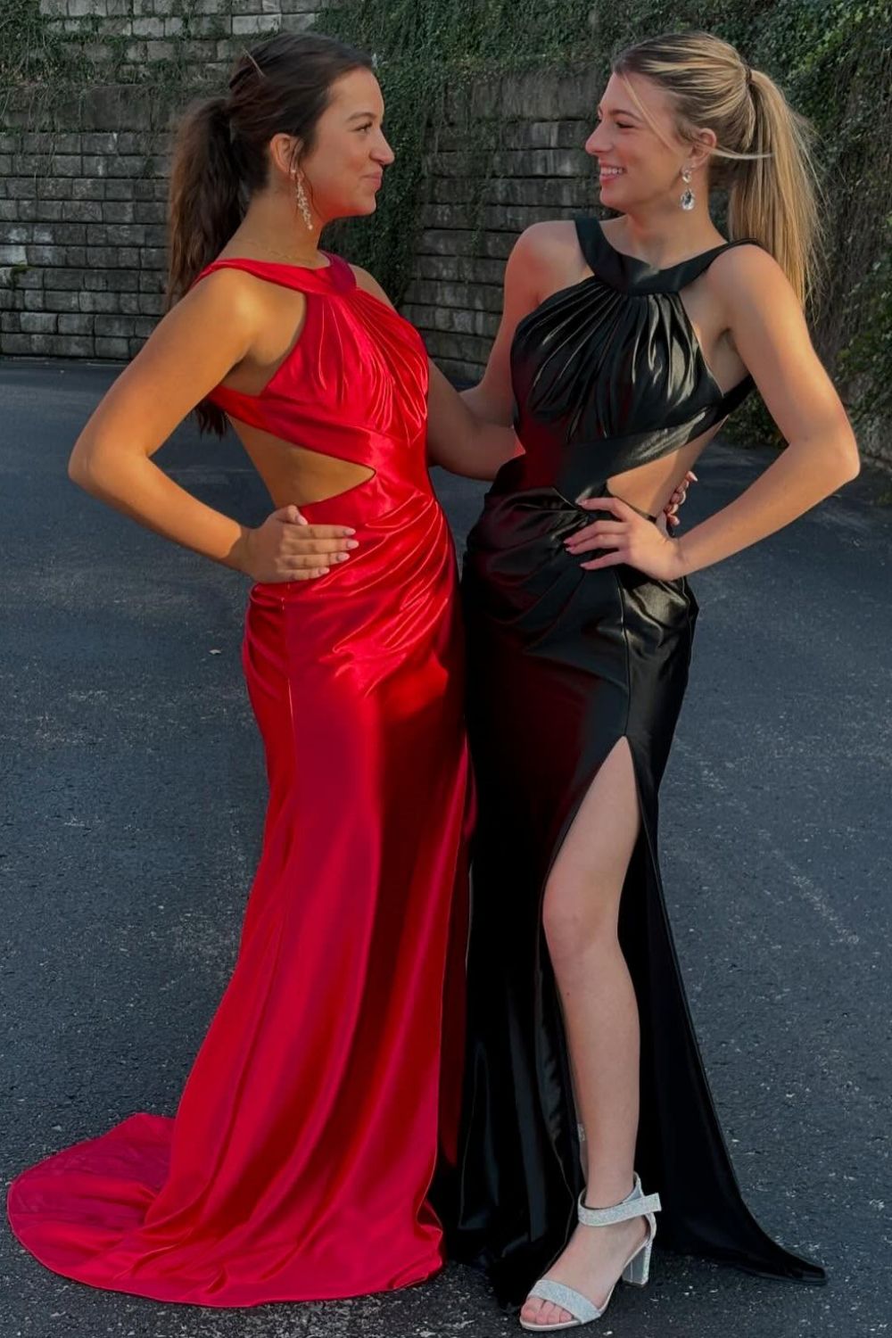 New Mermaid Halter Neck Red/Black Long Prom Dress with Keyhole