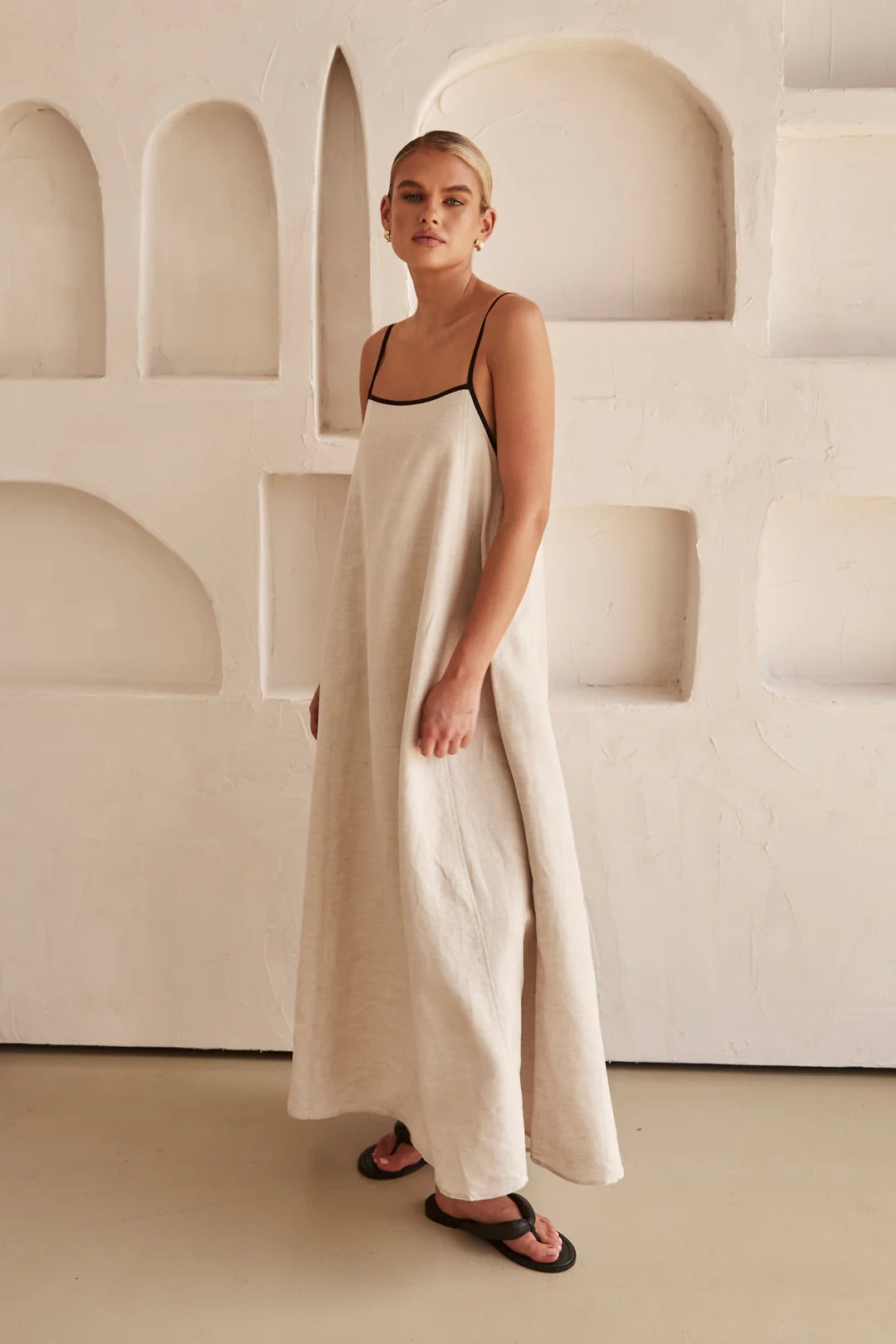 Contrast Trim Spaghetti Strap Square Neck A-Line Maxi Dress