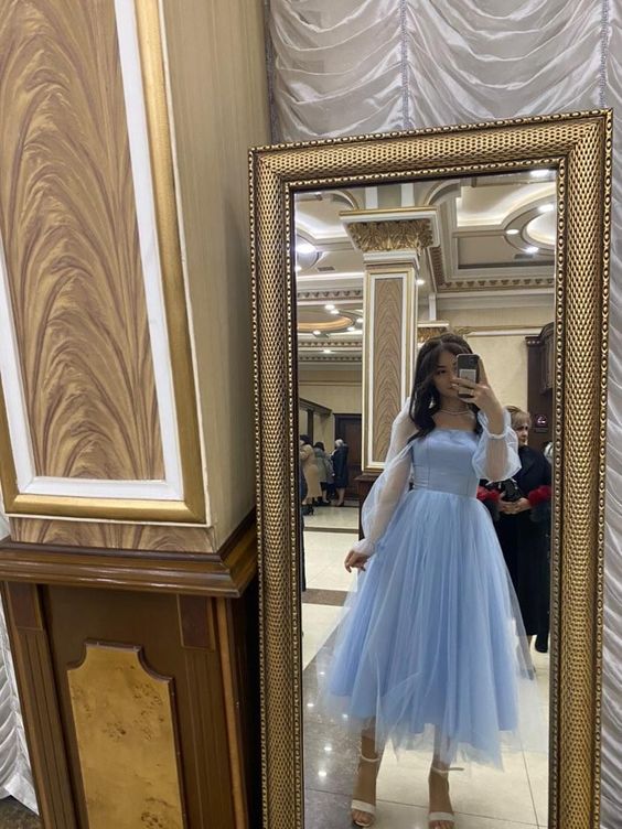 Blue Tulle New Prom Dresses A-Line Princess Party Dresses