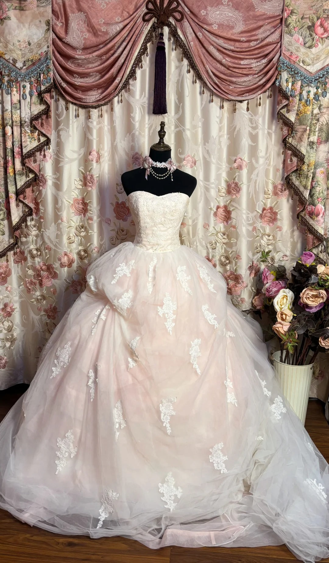 A Line Ball Gown Strapless Long Prom Dresses Vintage Formal Evening Dress fg7592