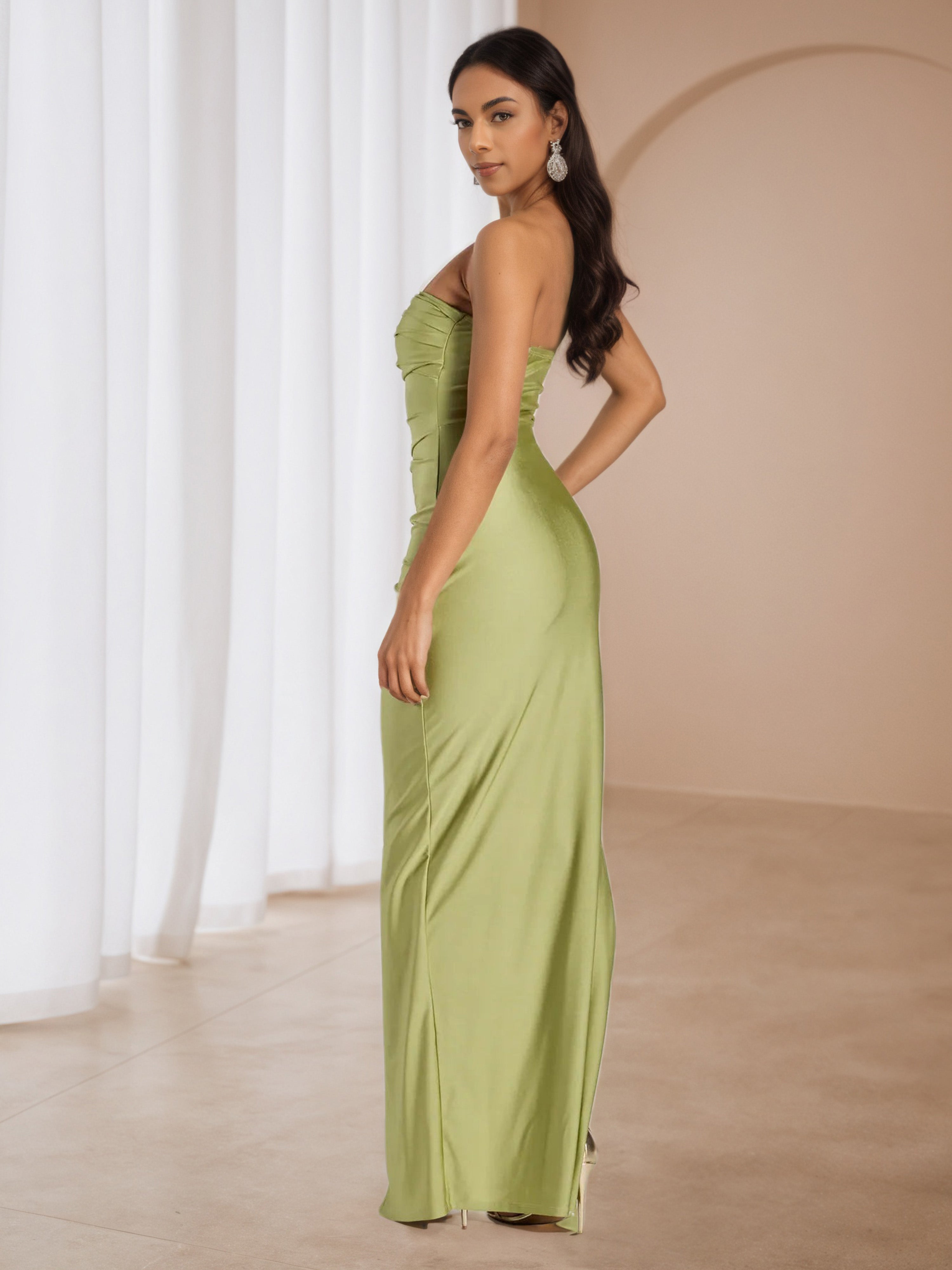 Strapless Clover Long Formal Dresses with Split