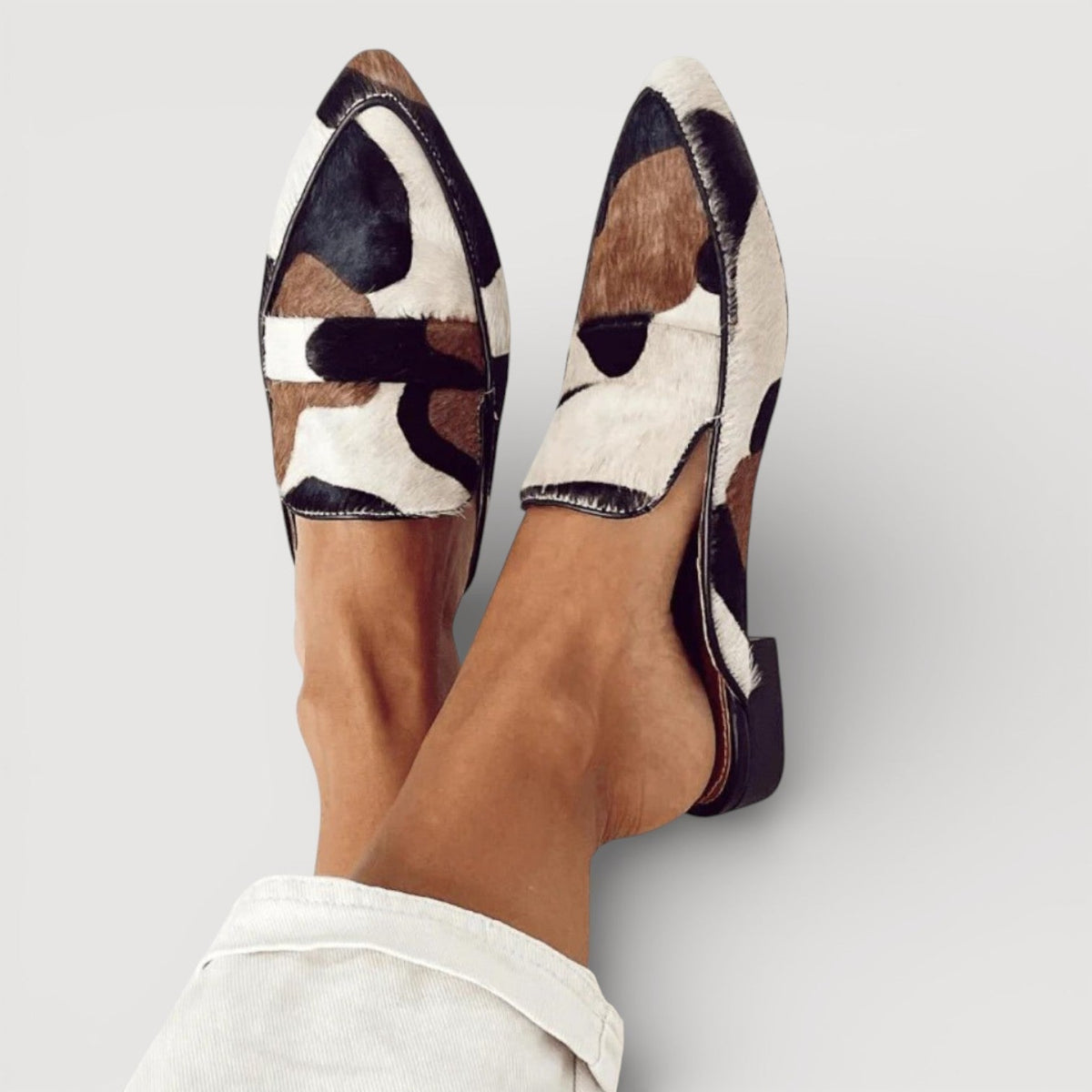 Pointed Toe Cow Print Block Heel Loafers