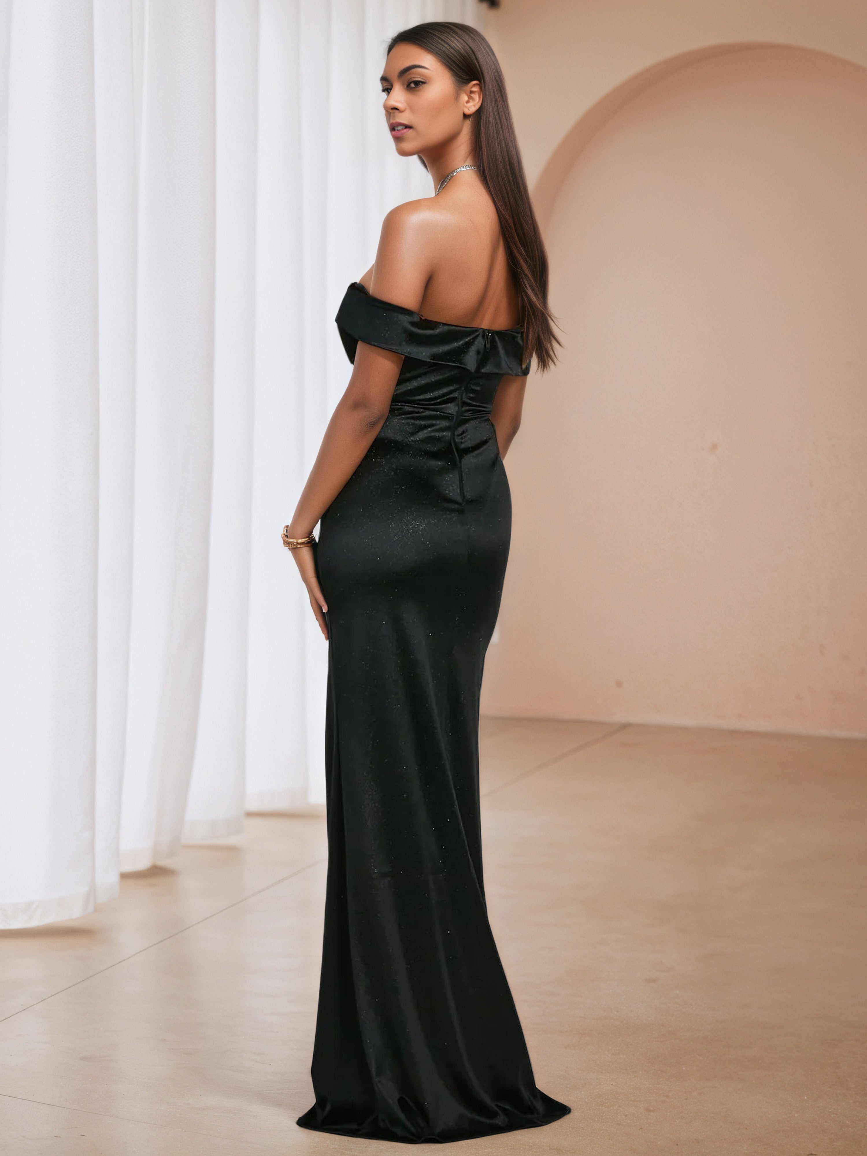 Black Notched Off The Shoulder Trumpet/Mermaid Formal Dresses