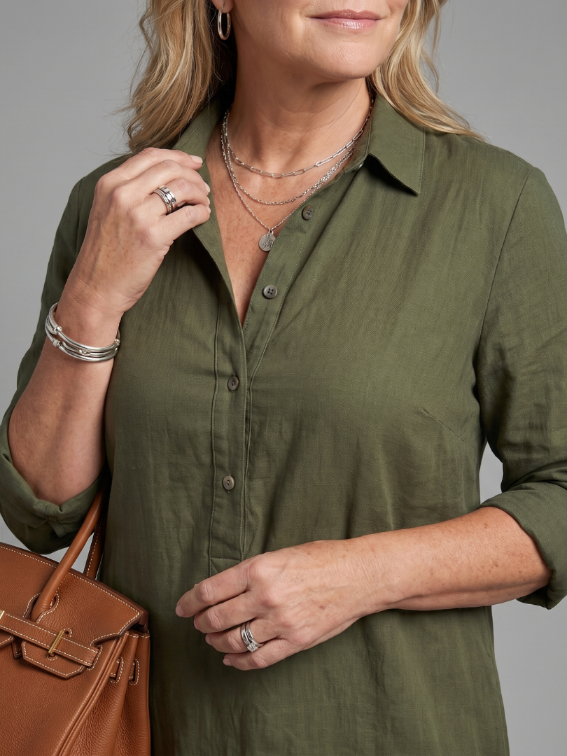 Collared Button Placket Long Sleeve Shirt Maxi Dress