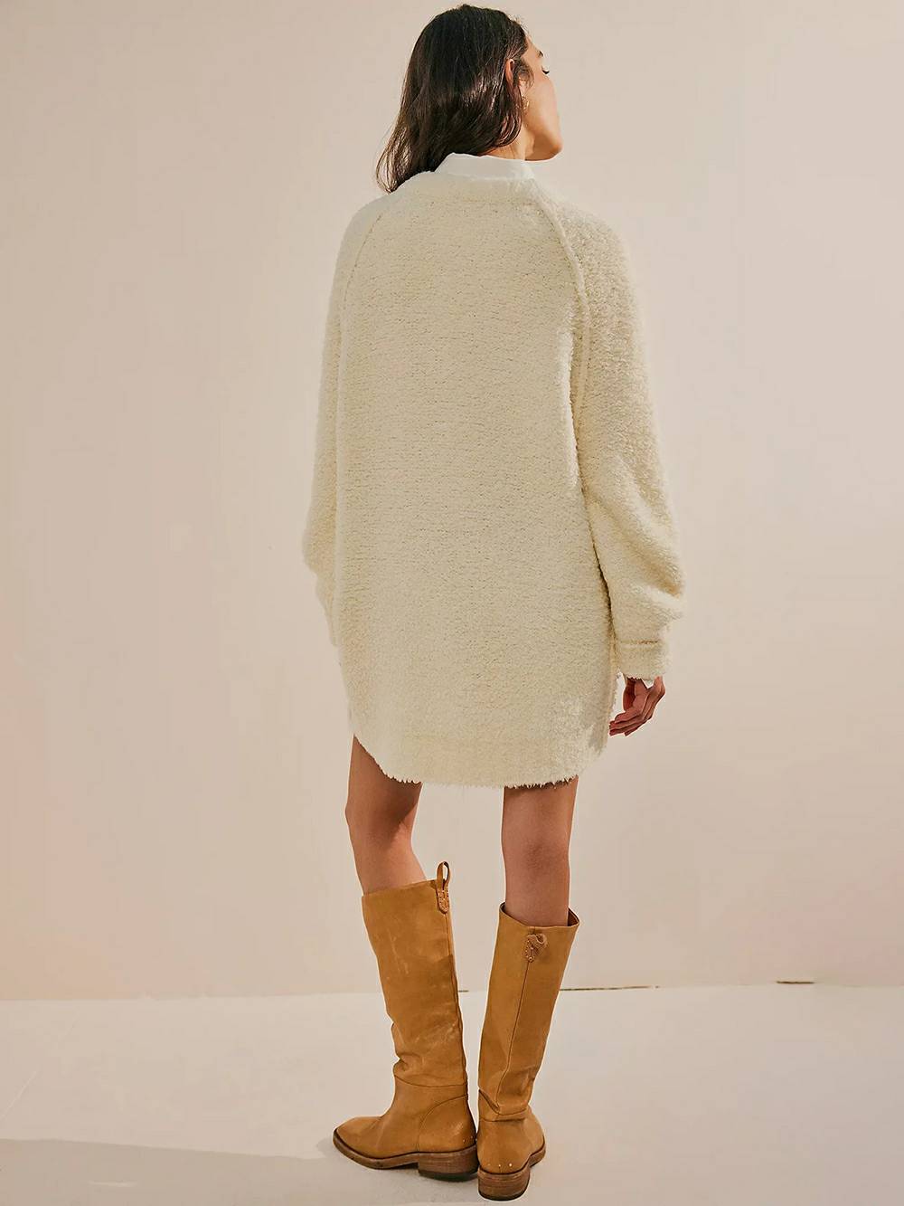 Oversized Teddy Knit Sweater and Lace Hem Mini Dress Two Piece Set 15
