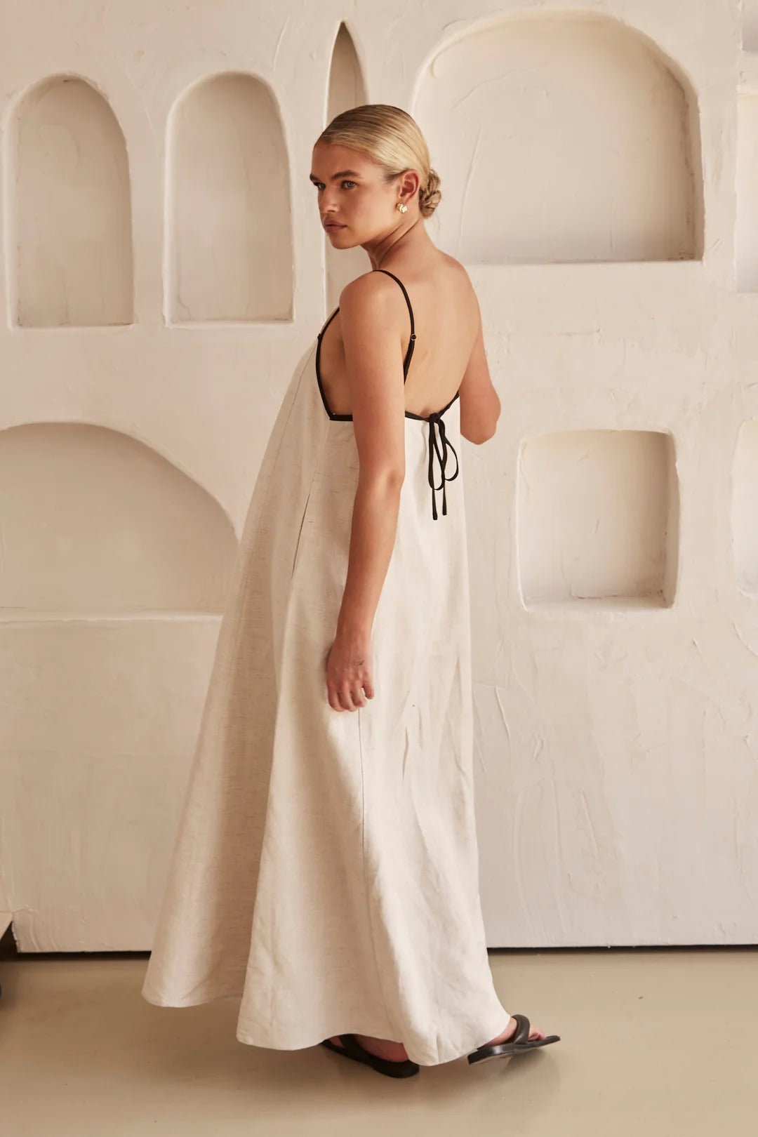 Contrast Trim Spaghetti Strap Square Neck A-Line Maxi Dress