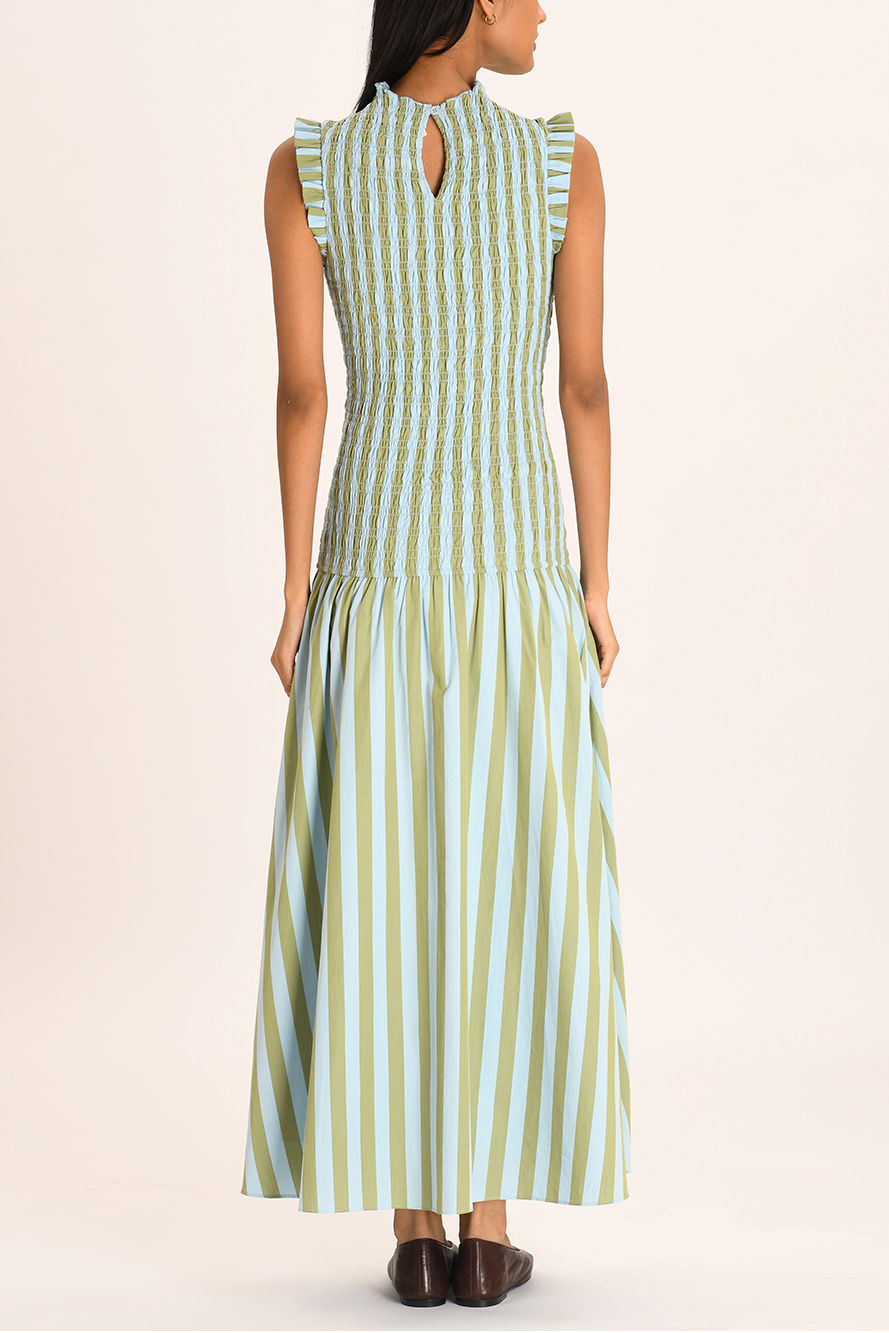 High Neck Sleeveless Fit and Flare Maxi Dress with Godet Skirt 3