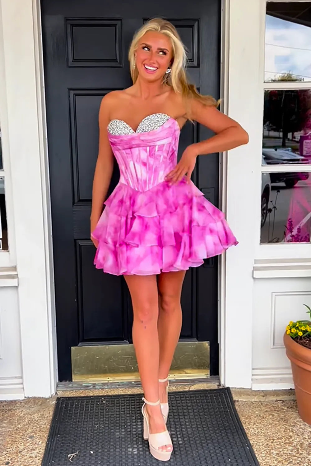Cute A Line Sweetheart Pink Short Homecoming Dress with Beading