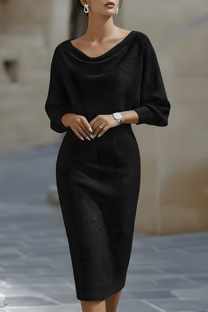 Cowl Neck Batwing Sleeve Knit Bodycon Midi Dress