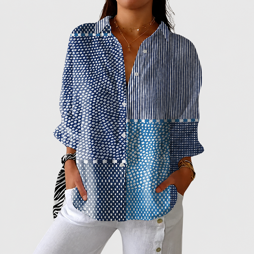 Stripe Polka Dot Patchwork Long Sleeve Shirt