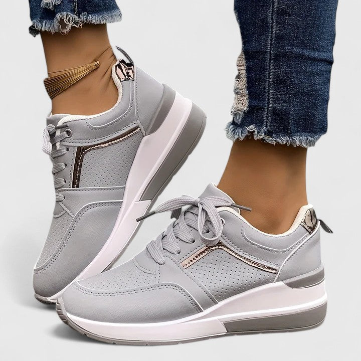 Lace Up Metallic Panel Platform Wedge Sneakers