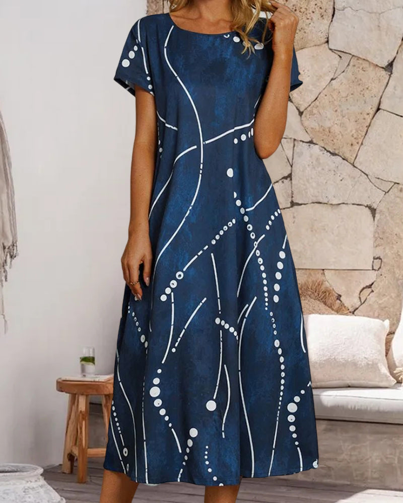 Printed short sleeve fashion dress