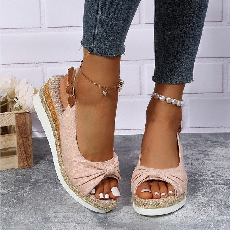 Peep Toe Slingback Espadrille Wedge Sandals