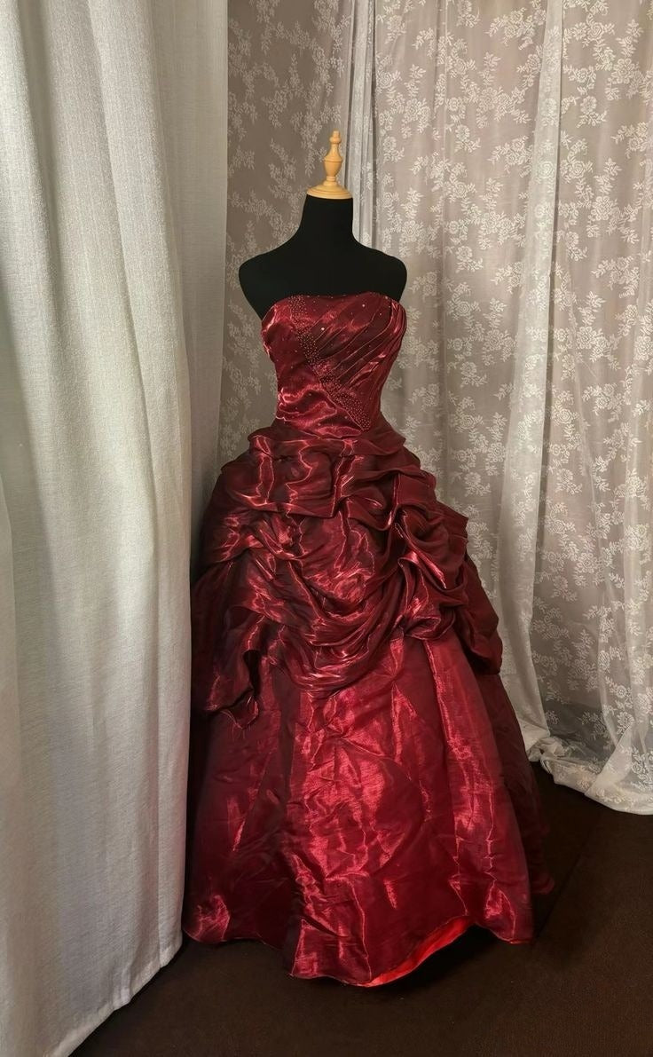 A Line Burgundy Long Prom Dress Evening Party Dresses  fg7745