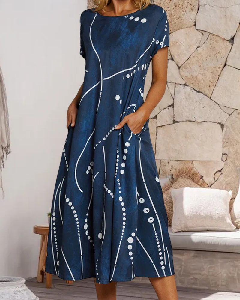 Printed short sleeve fashion dress