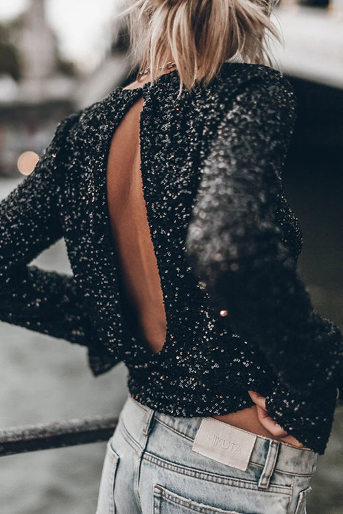 Sequin Round Neck Long Sleeve Mini Party Dress