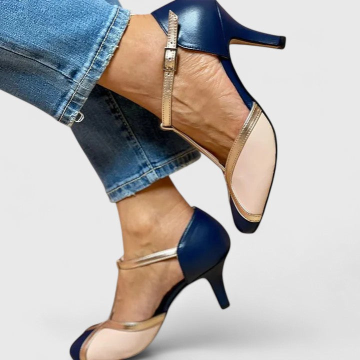 Contrast Cap Toe T-Strap Stiletto Heel Pumps