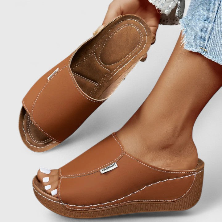 Open Toe Low Wedge Slide Mules